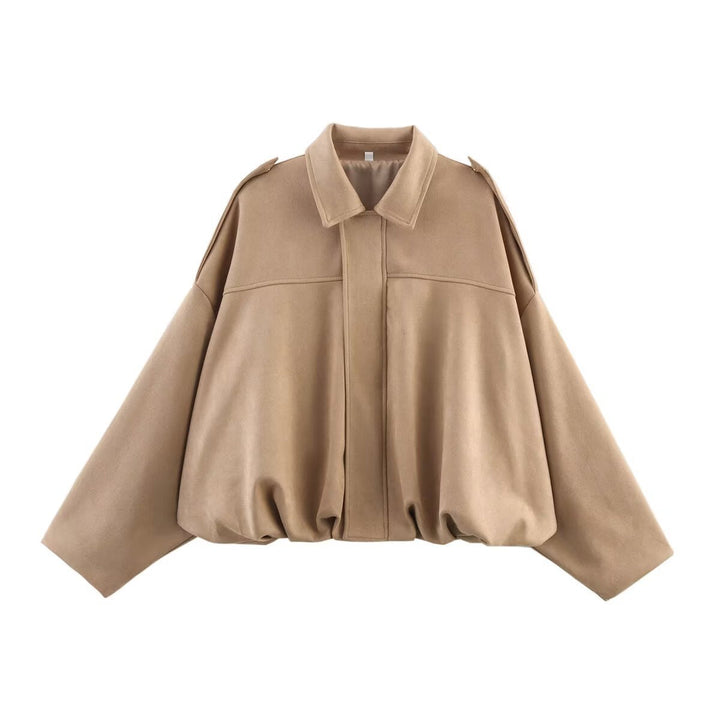 Damska krótka boxy kurtka in oversize Suede Look z Balloon dołem Lumaza