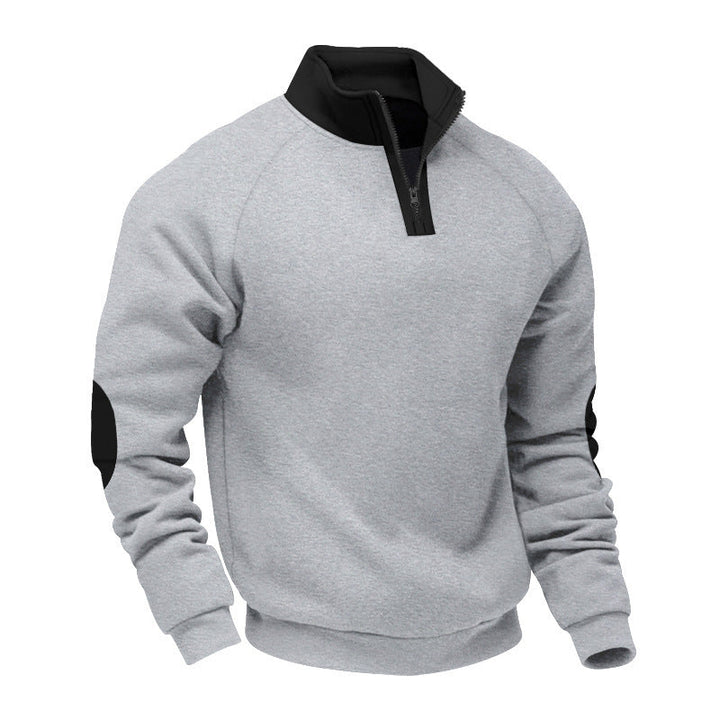 Męska krótki zamek polar pulower z Stójka raglanowy Rękawy i elbow patches