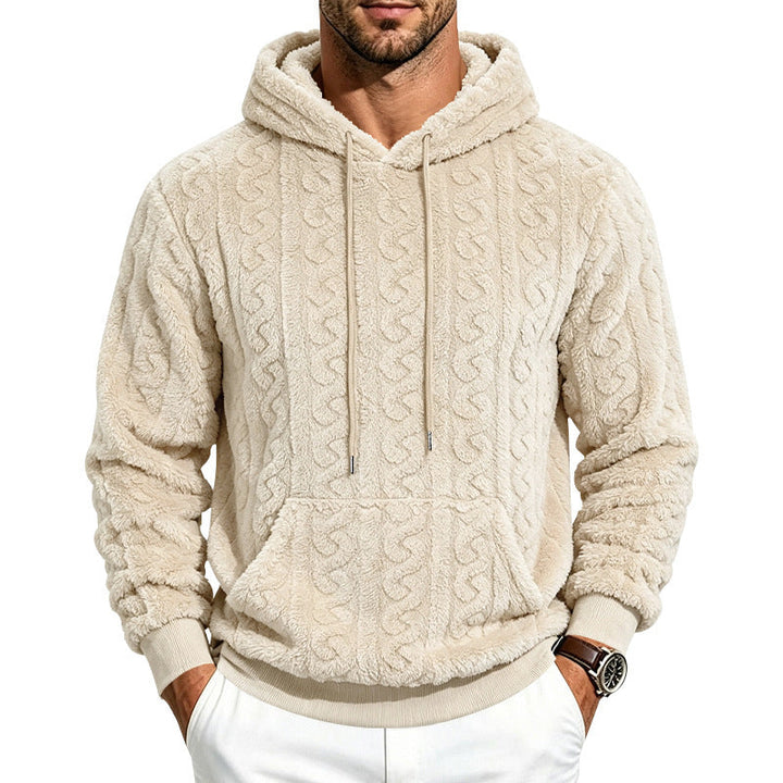 Męska przytulny teddy polar bluza z kapturem z cable Wzór i kieszeń kangurka