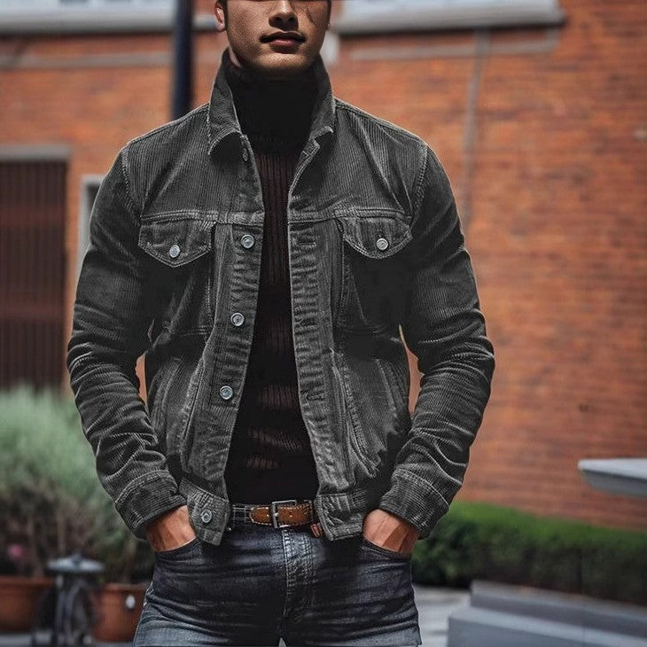 Męski fine sztruks trucker kurtka z chest kieszenie z klapami i tailored silhouette