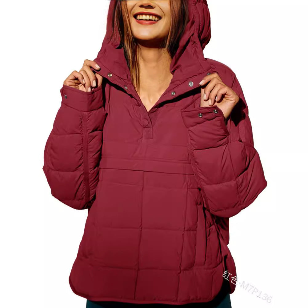 Damska Pikowana Lined Pull-Over Anorak z Kaptur