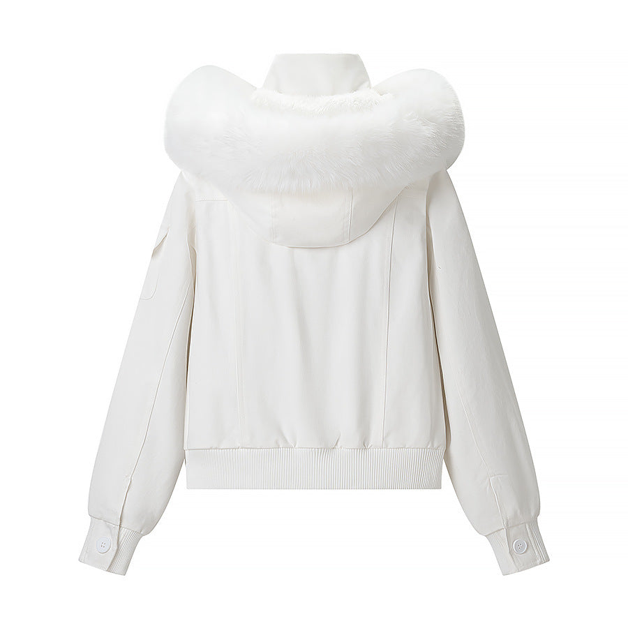 Damska krótka kurtka z ocieplana lining, hood z faux fur trim i ribbed dołem Lumaza