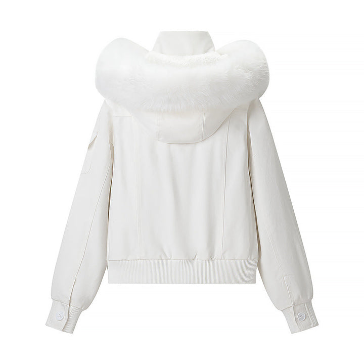 Damska krótka kurtka z ocieplana lining, hood z faux fur trim i ribbed dołem Lumaza