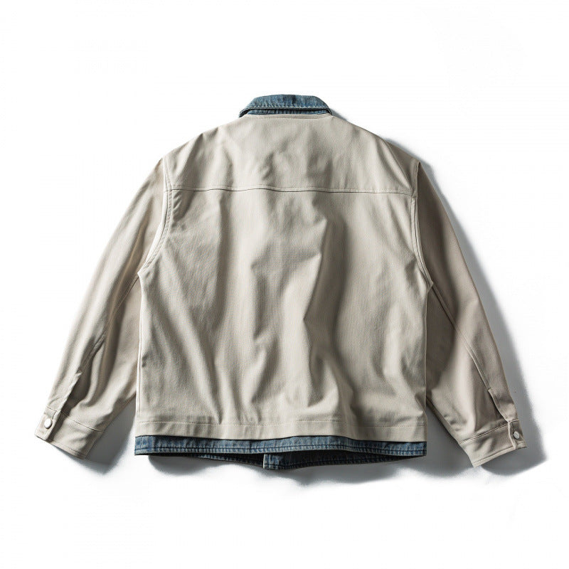 Męska krótka krój layered wygląd blouson kurtka z denim kołnierzem