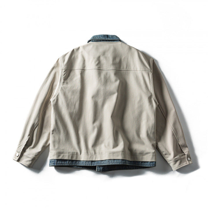 Męska krótka krój layered wygląd blouson kurtka z denim kołnierzem