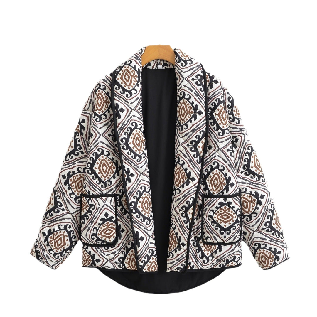 Damska pikowana kimono kurtka z Waist paskiem i Ethno Pattern