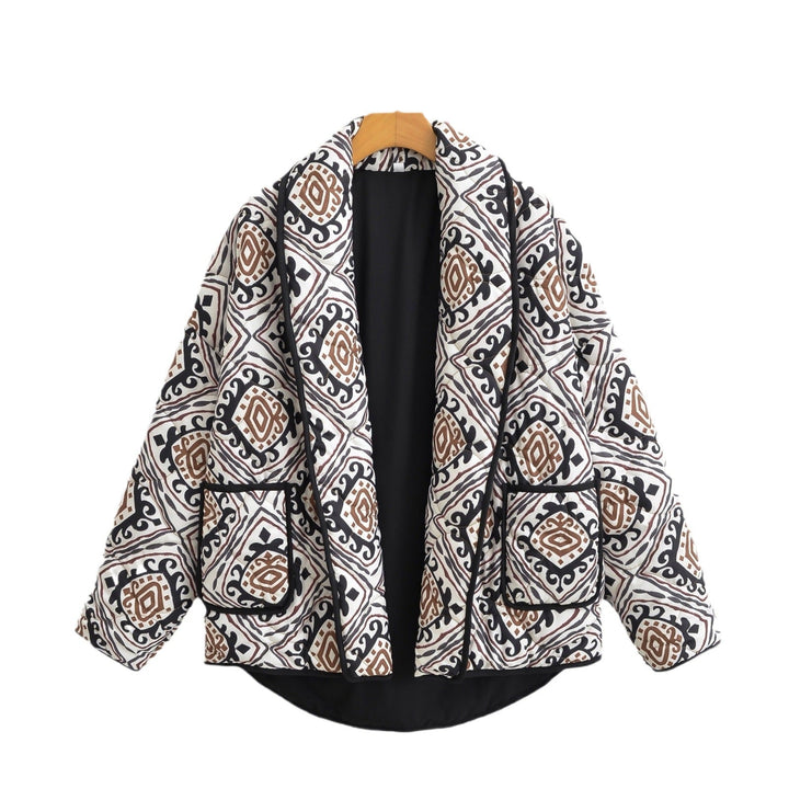 Damska pikowana kimono kurtka z Waist paskiem i Ethno Pattern