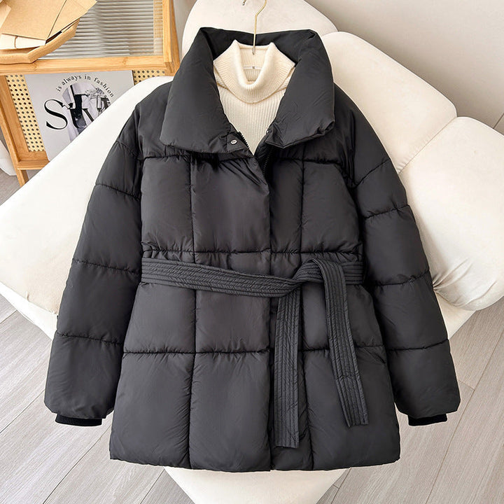 Damska pikowana winter kurtka z waist paskiem, ze stójką, i ribbed cuffs Lumaza