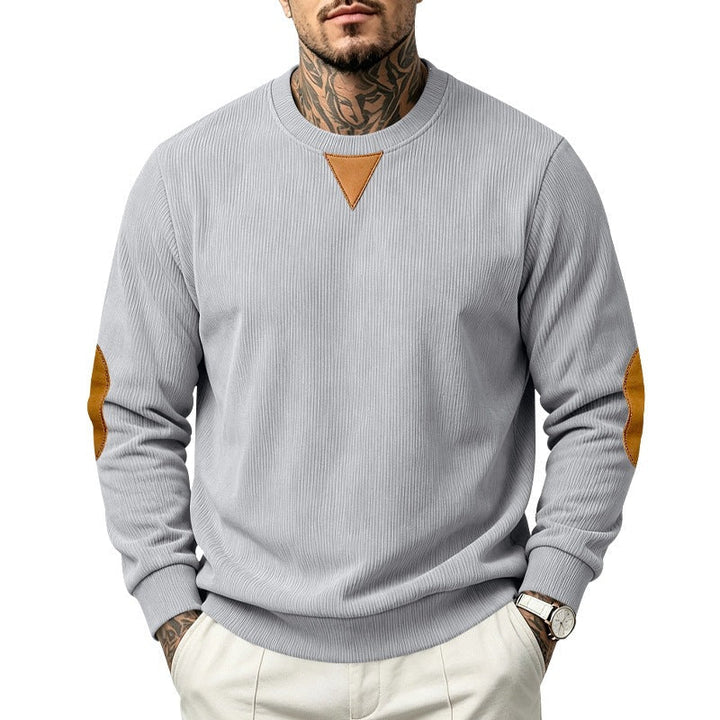 Męska bluza z textured dzianina, elbow patches i okrągły Dekolt