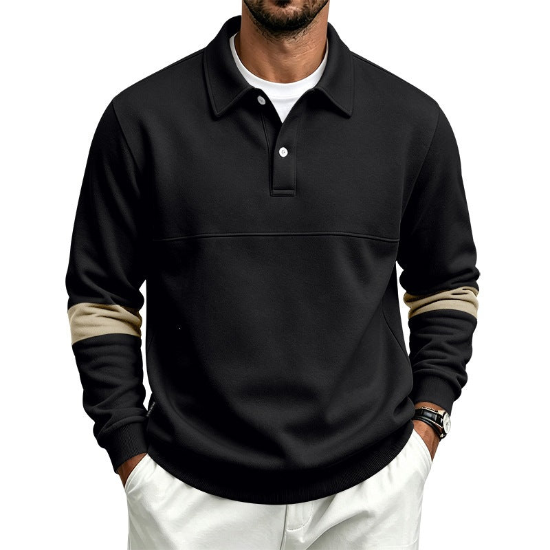 Męska sporty-Casual polo bluza z half-Listwa guzikowa i rękaw kontrastowy