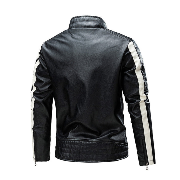 Męska biker skóra kurtka w colorblock design z ocieplana shoulder section i stójką