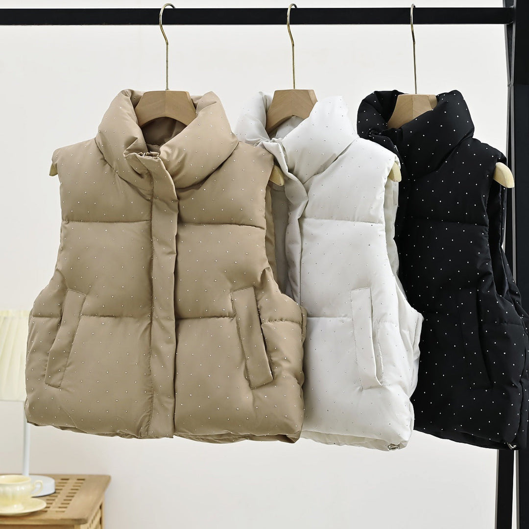 Damska Insulated Sleeveless Ocieplana Gilet z Pikowana Stójka