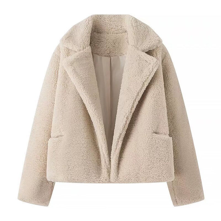 Damska krótka krótka Teddy boxy kurtka z Shawl kołnierzem i Practical Insert kieszeniami Lumaza