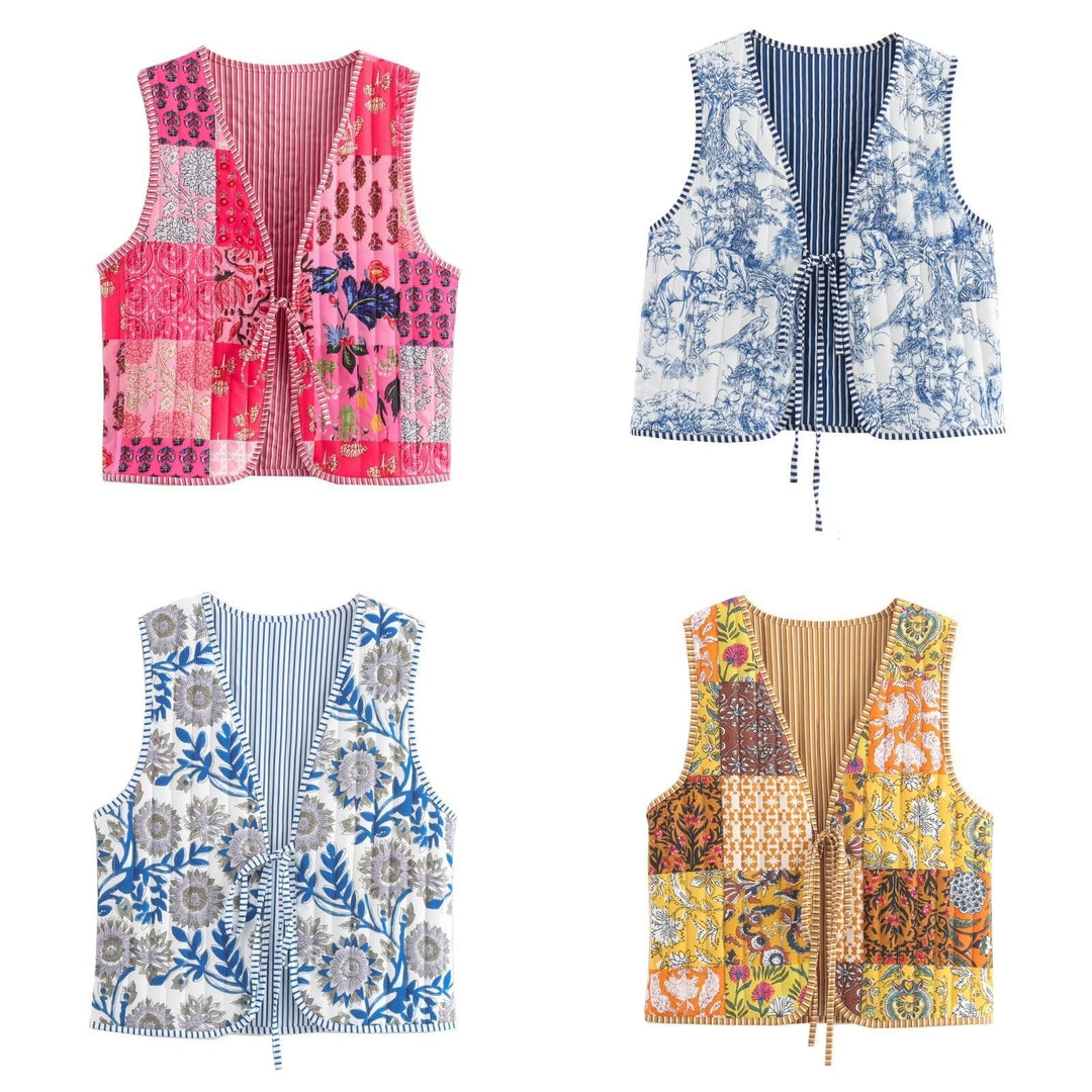 Damska pikowana Waistpłaszcz z Toile Print, Striped Lining i ściągaczem Lumaza