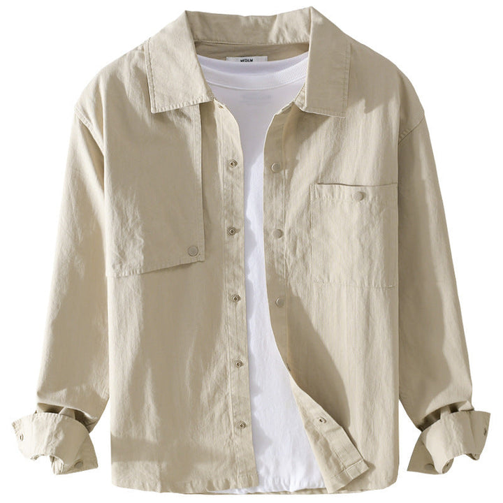 Męski Minimalist Bawełna Utility Koszula wierzchnia z Snap Placket i Kieszenie na piersi