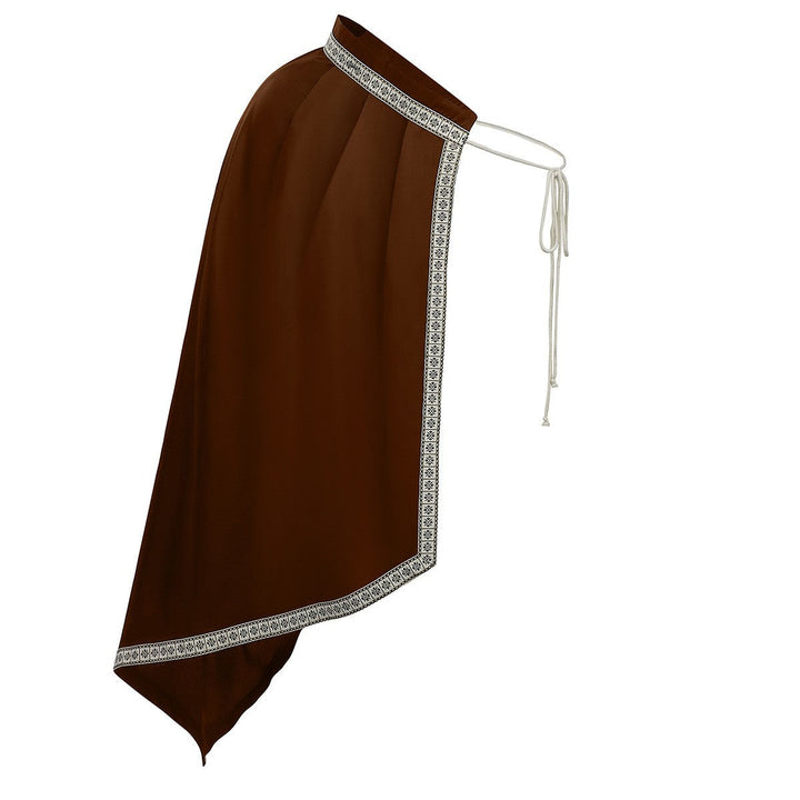 Unisex cape z shoulder plates, laced Kołnierz, sztuczne futro wykończenie, regulowany skóra straps, i asymmetric train