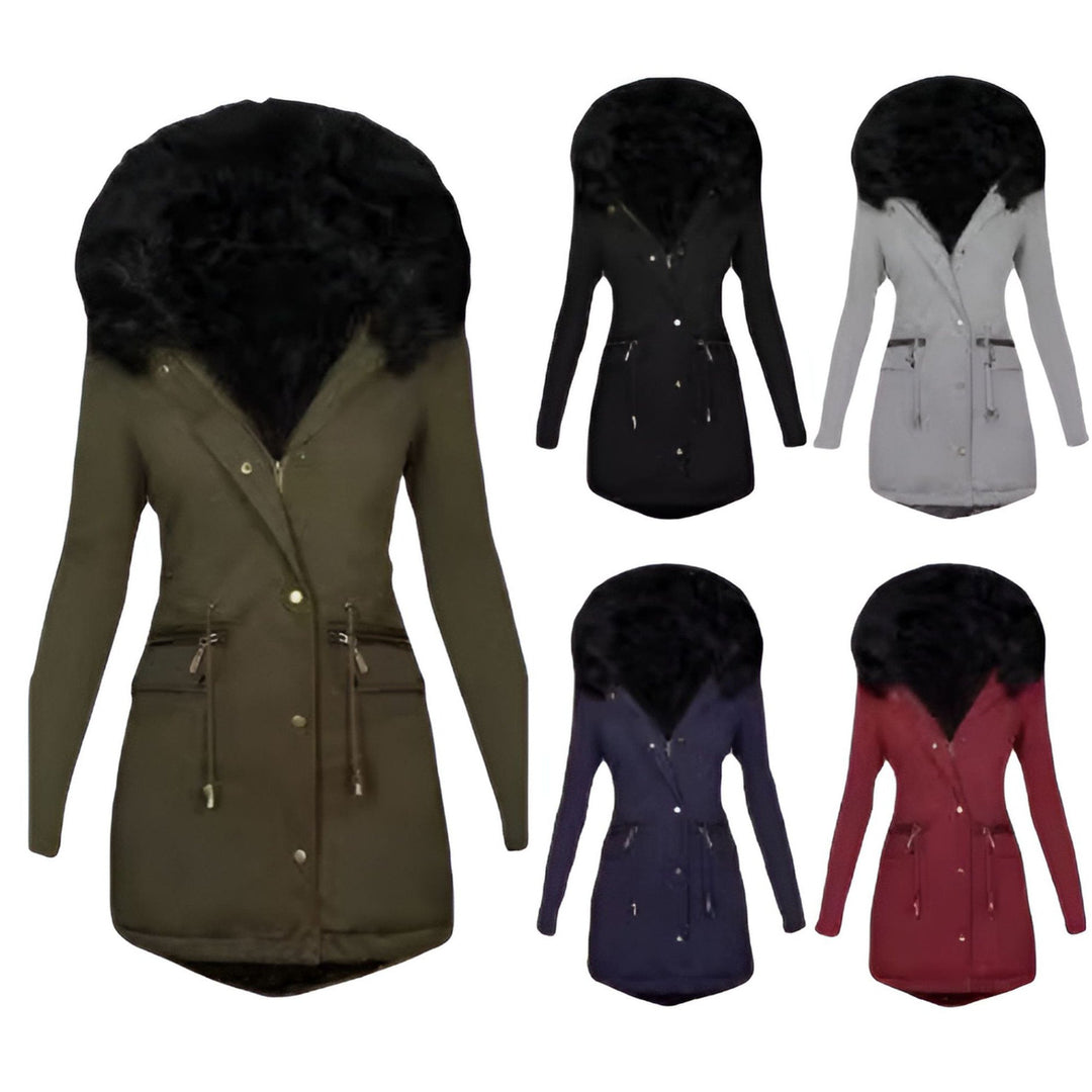 Damska dopasowana-krój termiczna Parka z voluminous faux fur hood i ściągaczem Lumaza