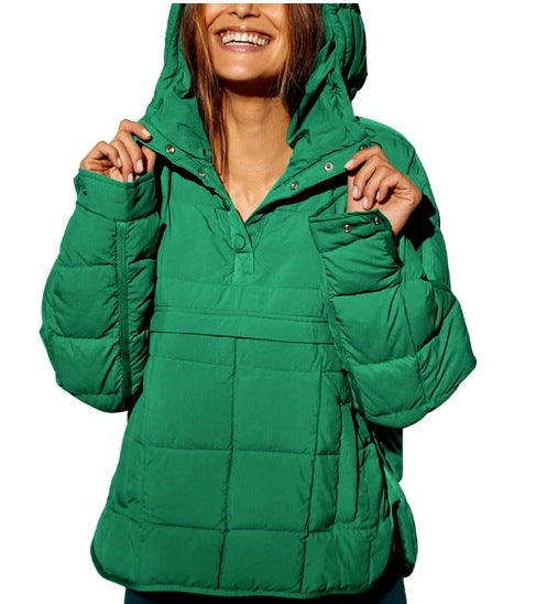 Damska Pikowana Lined Pull-Over Anorak z Kaptur