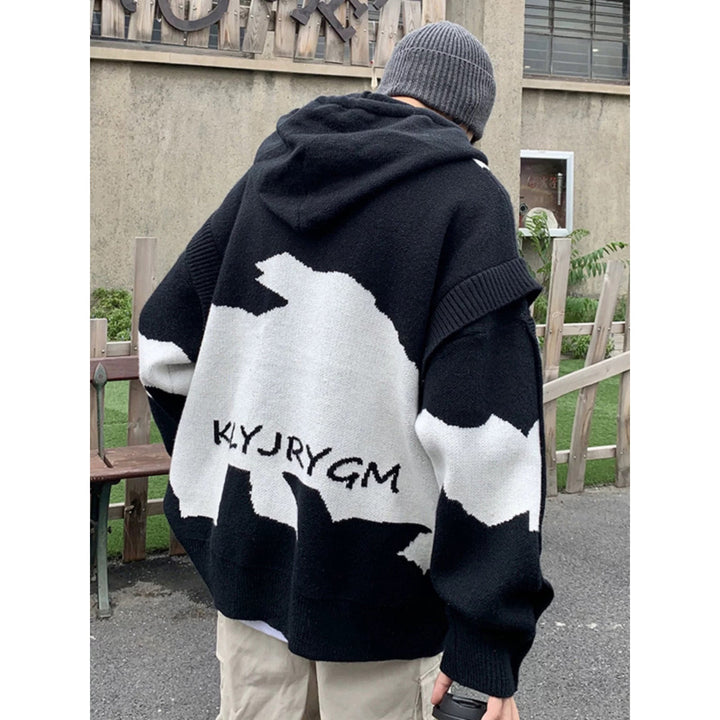 Męska Codzienny Oversize Sweter z Listwa guzikowa