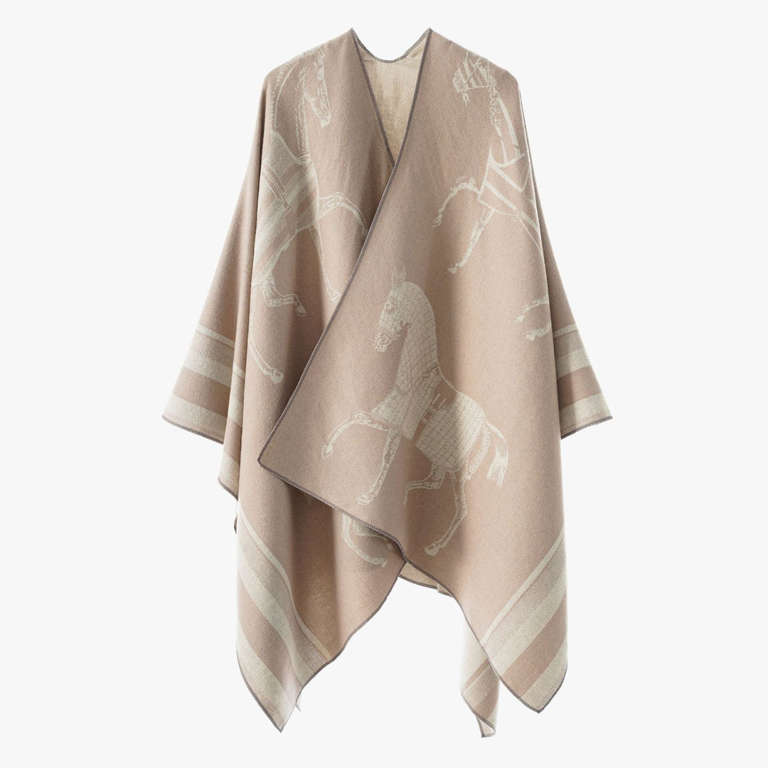 Damskie Jacquard Poncho Wrap z Horse Motif i Boxy Kimono Sylwetka