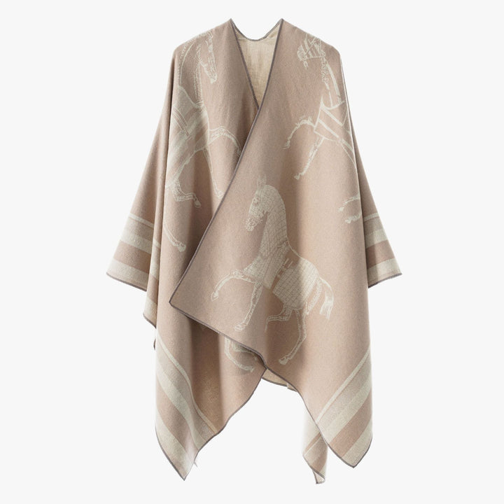 Damskie Jacquard Poncho Wrap z Horse Motif i Boxy Kimono Sylwetka