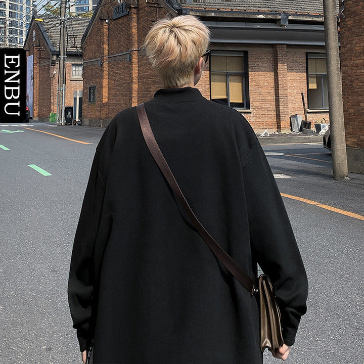 Męska Oversize Stójka Bluza wykonana z Bawełna Mieszanka z Drop Shoulder