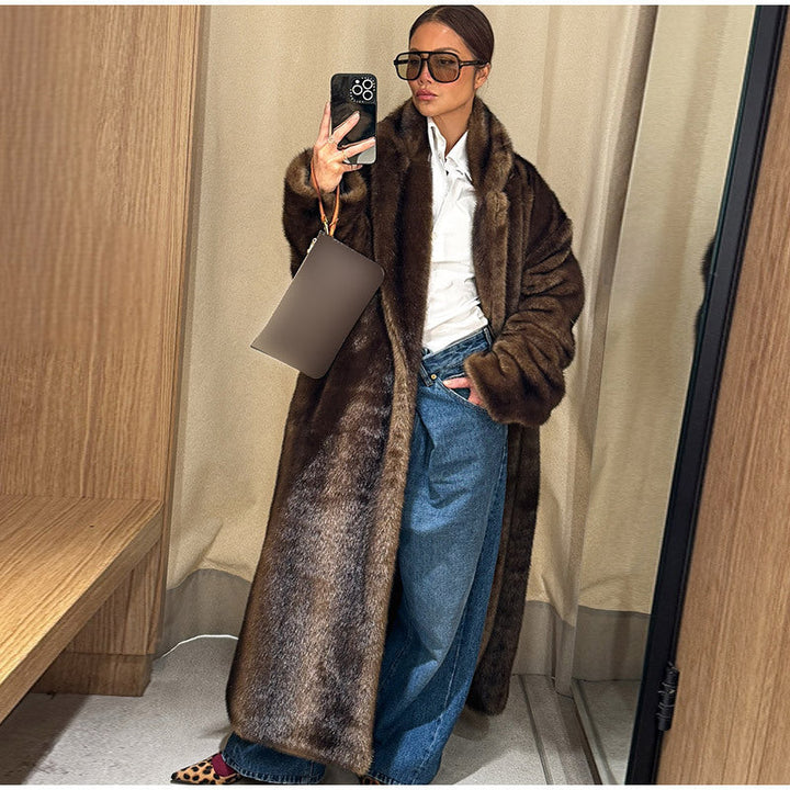 Damska Luxurious imitacja Fur płaszcz z elegancki krój