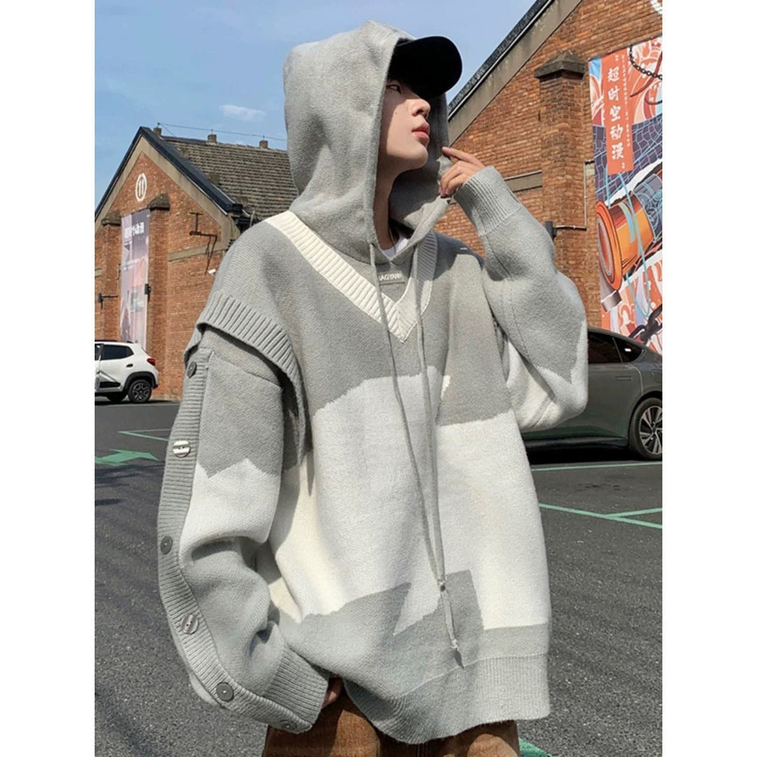 Męska Codzienny Oversize Sweter z Listwa guzikowa