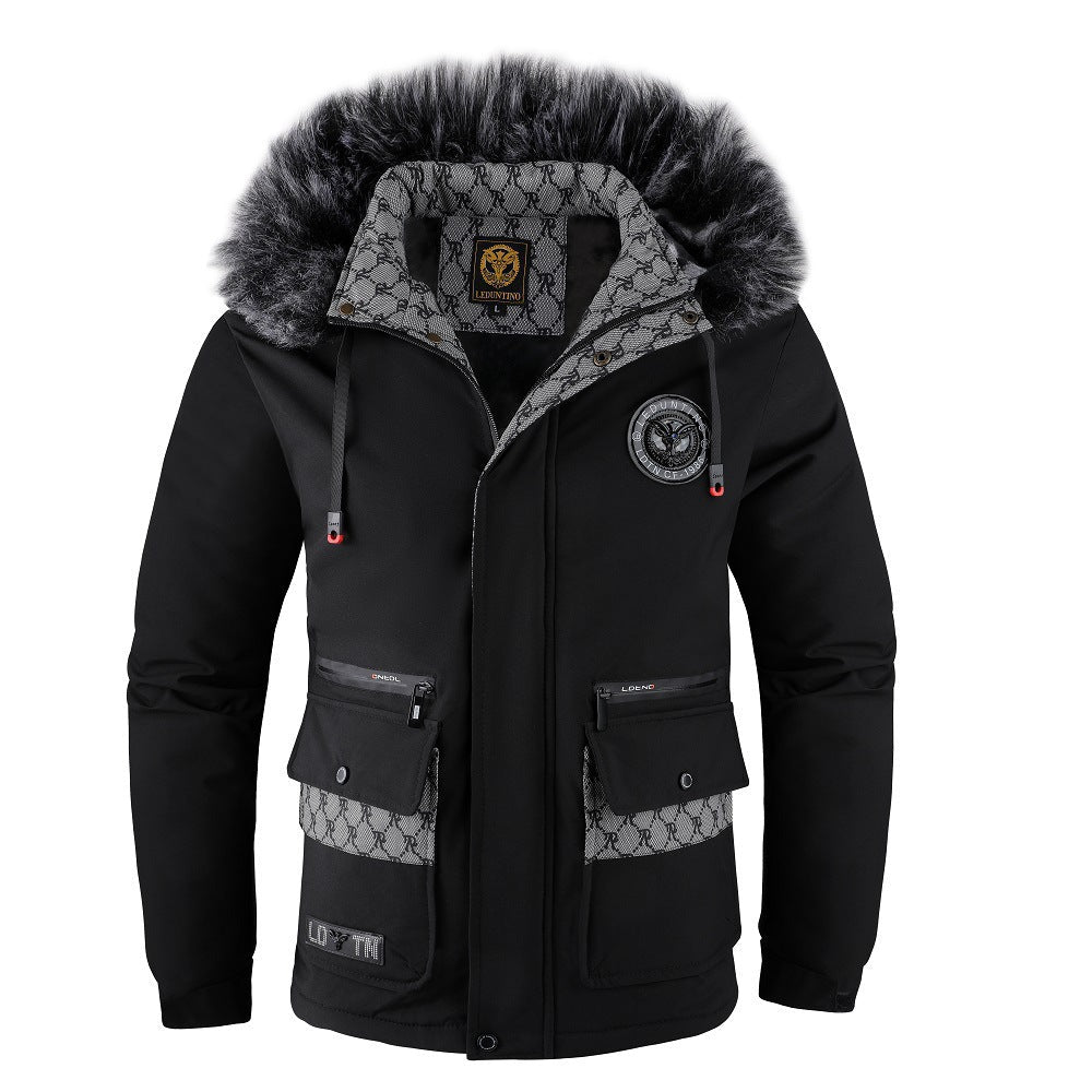 Męska miejski termiczny parka z removable imitacja fur kapturem, pikowana wner lwwg i multifunctional przód kieszeniami