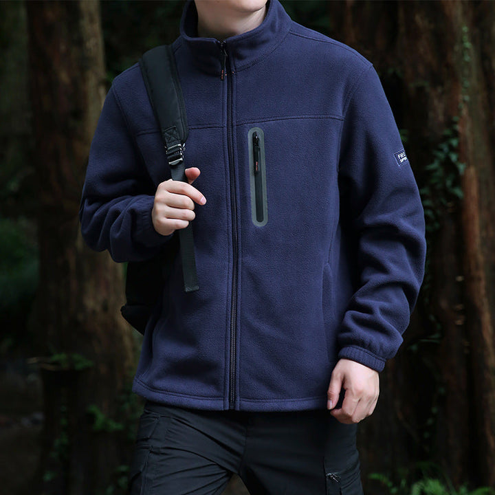 Męski Termiczny Microfleece Outdoorowy Kurtka z Kołnierz ze stójką, Wodoodporny Chest Zamek Kieszeń