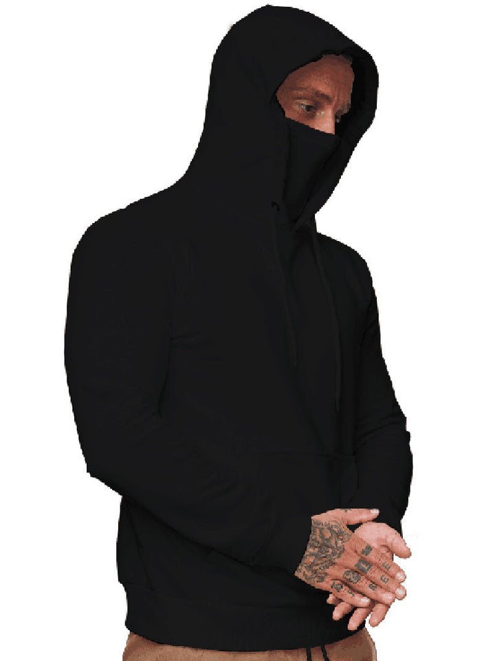 Męska bluza z kapturem z zintegrowane tube Kołnierz face mask, kieszeń kangurka i prążkowane mankiety