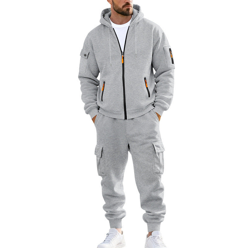 Męska nano miejski funkcjonalny cargo sweat set z bluza z kapturem, zippered Kieszenie, i tapered cargo jogger