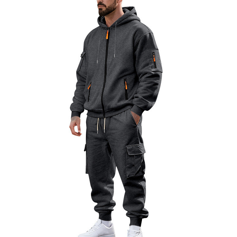 Męska nano miejski funkcjonalny cargo sweat set z bluza z kapturem, zippered Kieszenie, i tapered cargo jogger