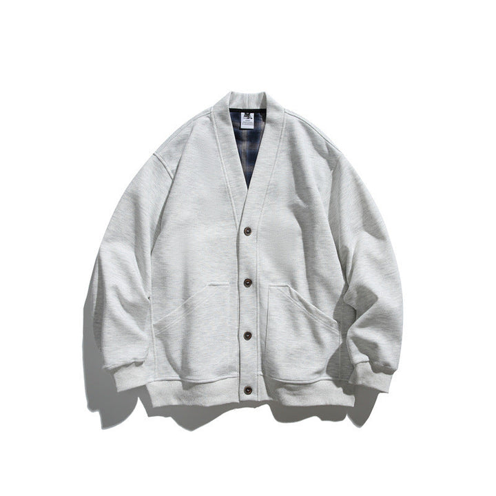 Unisex Oversize kardigan kurtka wykonana z heavyweight French terry z V-neck i naszywane kieszenie