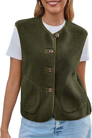 Damska teddy polarowa kamizelka z round neck i guzikami closure Lumaza