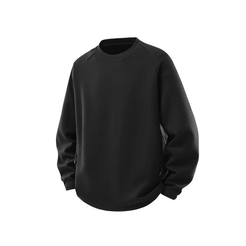 Męska waffle structure termiczny bluza z raglanowy Rękawy i zippered Kieszenie