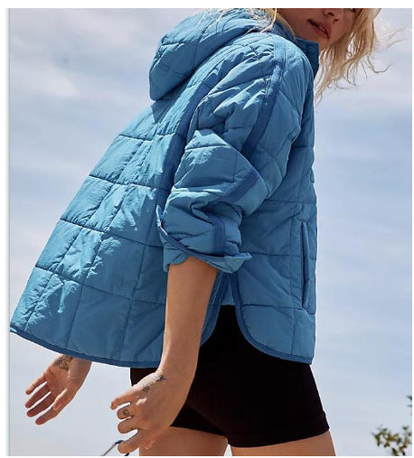 Damska Pikowana Lined Pull-Over Anorak z Kaptur