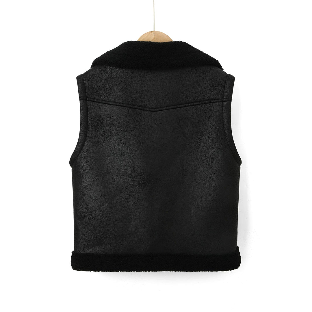Damska leather kamizelka z teddy lining i waist paskiem Lumaza