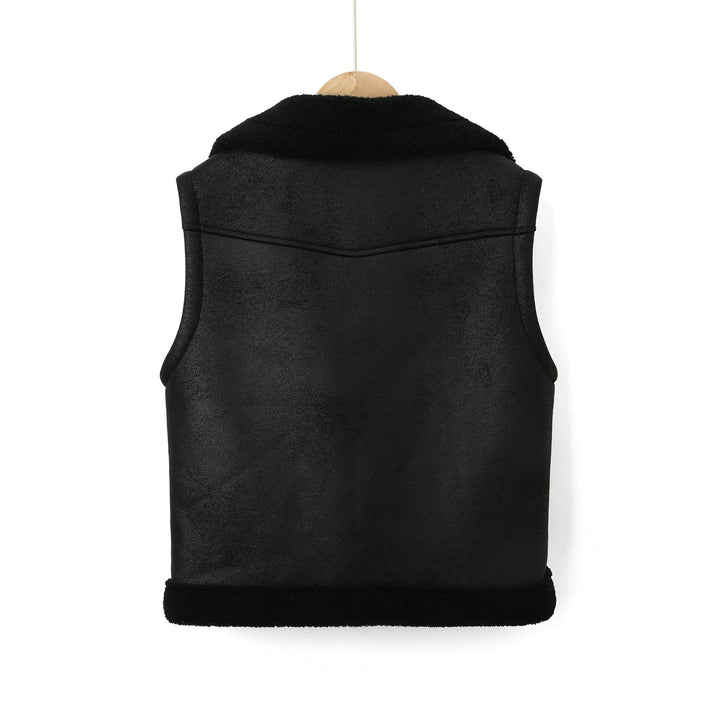 Damska leather kamizelka z teddy lining i waist paskiem Lumaza