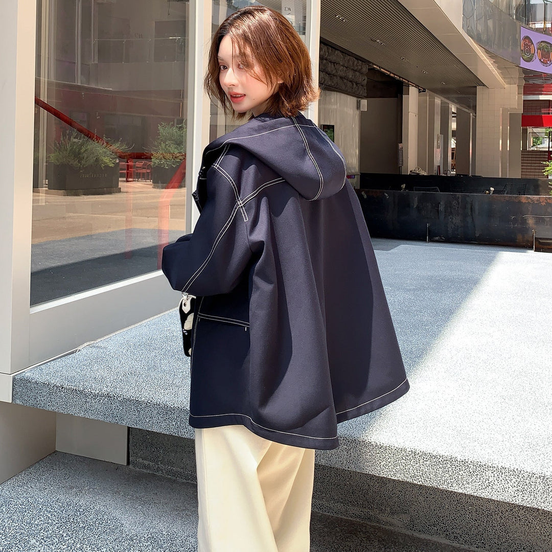 Damska oversize Transition kurtka z Wide Sailor kołnierzem i kontrastowy Stitching Lumaza