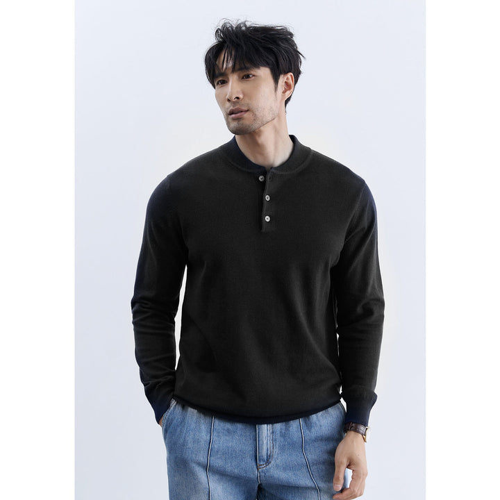Męska Stylowy Długa Rękaw Henley Sweter