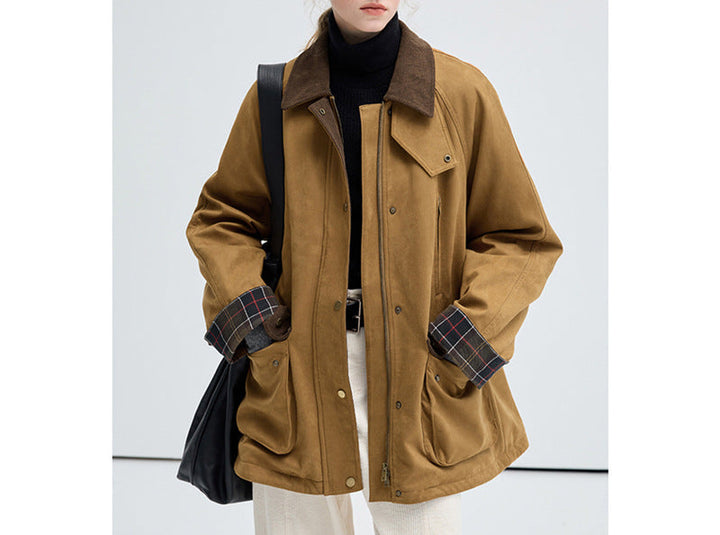 Damska Fashionable Transitional kurtka Made of Soft Material z Check Pattern Lumaza