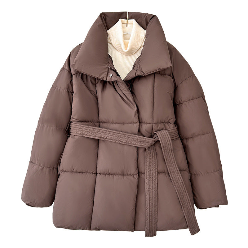 Damska pikowana winter kurtka z waist paskiem, ze stójką, i ribbed cuffs Lumaza