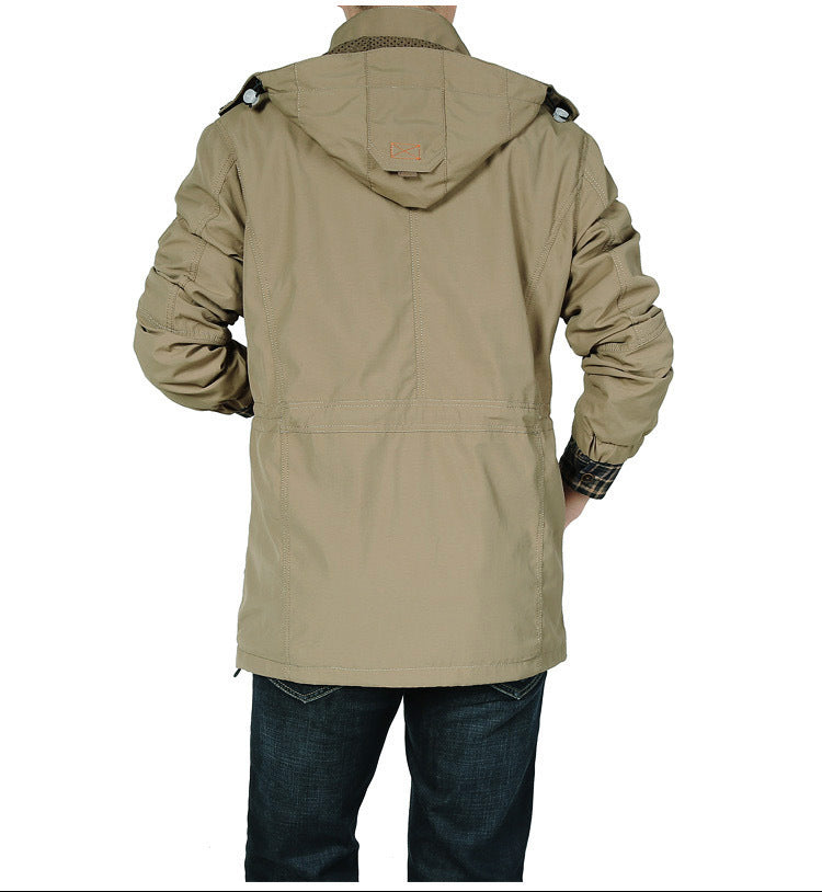 Męski Lekki Utility Field Parka z Kaptur, Multi-Pockets i Regulowany Drawstring Waist
