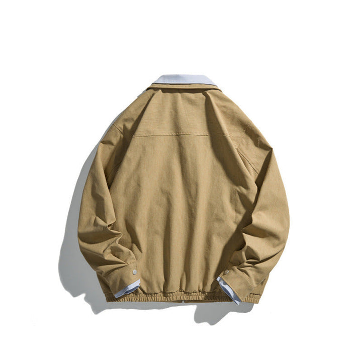 Męska krótki-Cut canvas Blouson kurtka w roboczy wygląd z Contrastwg koszula kołnierzem