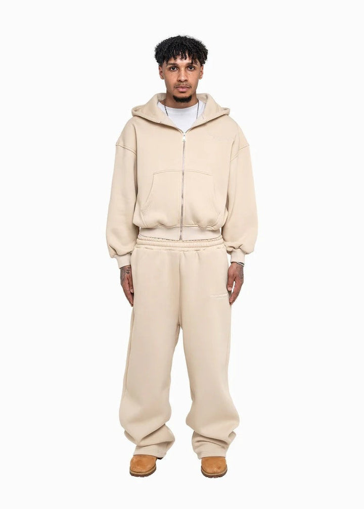 Męska Codzienny zip-up bluza z kapturem i palazzo spodnie set z dropped-shoulder sylwetka