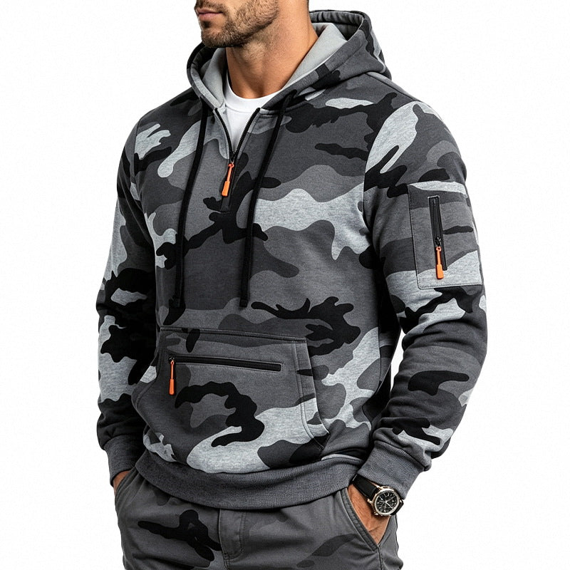 Męska Bluza z kapturem z Camouflage Wzór, Kieszenie na zamek i Kieszeń kangurka