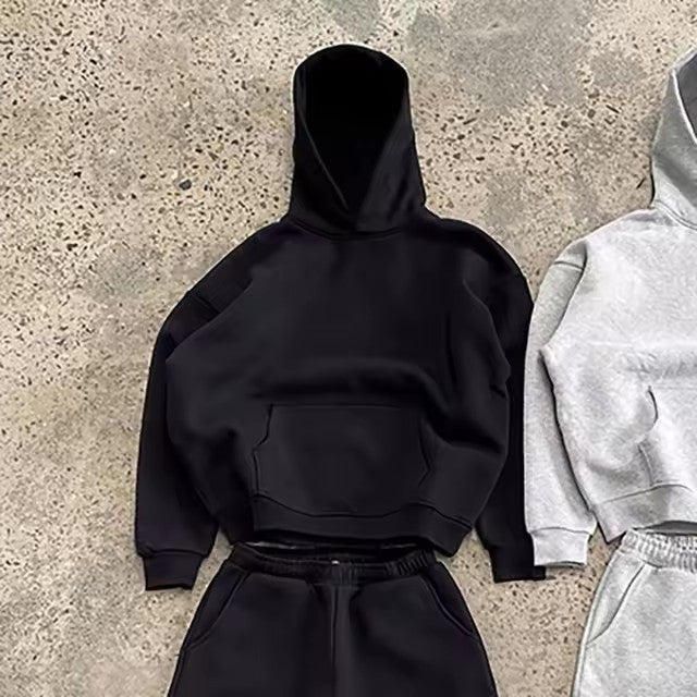 Męska miejski boxy bluza z kapturem z skrócona korpus, drop shoulder, i miękki polar wewnętrzny Podszewka