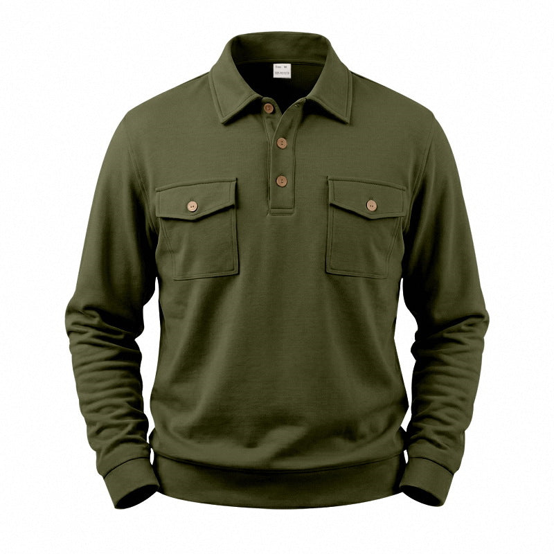 Męska Długa Rękaw Polo Bluza z Patch Kieszenie na piersi