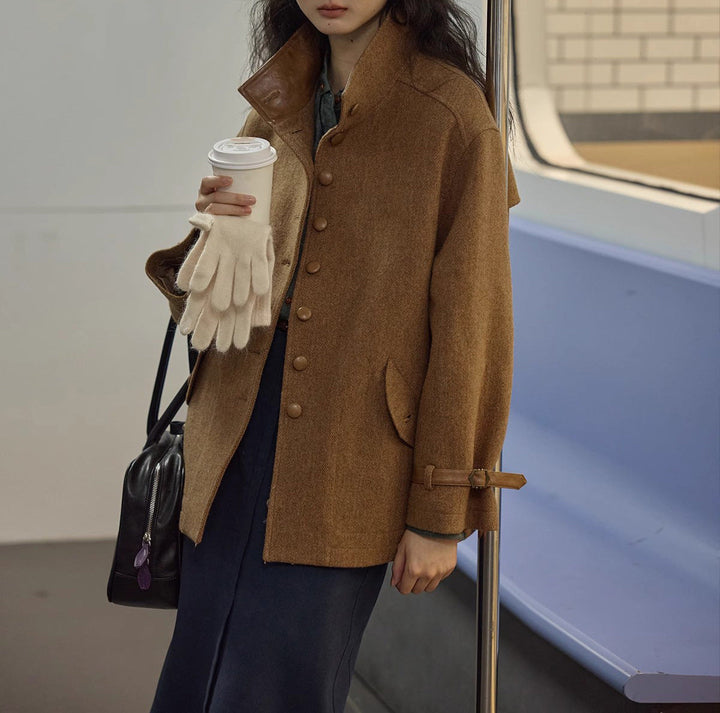 Damska elegancka i Comfortable Wool kurtka z wysokim kołnierzem Drune